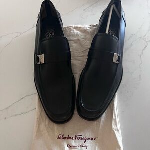 Salvatore Ferragamo Black Leather Slip-On Loafers 
New includes duster bags